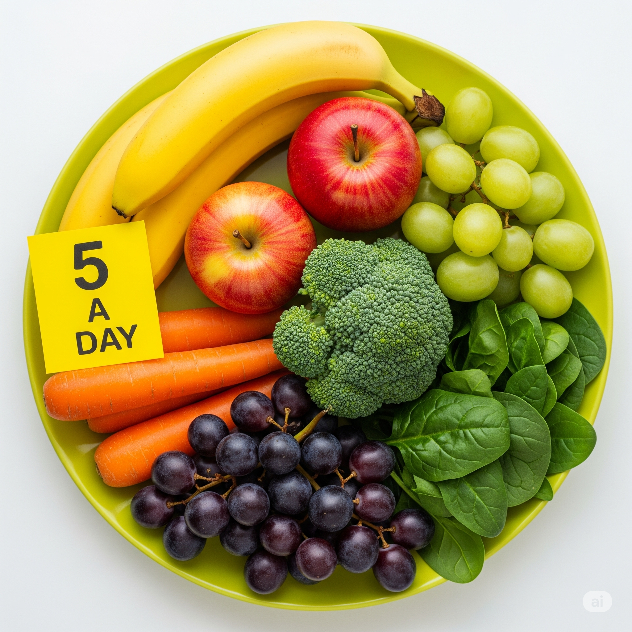 5 A Day Fruits and Vegetables Variety Plate
